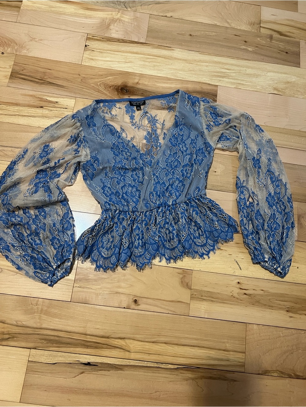 Topshop Blue Lace Peplum Blouse